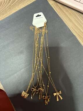 5pcs Gold Bowknot Charm Pendant Chain Necklace Multipack Set